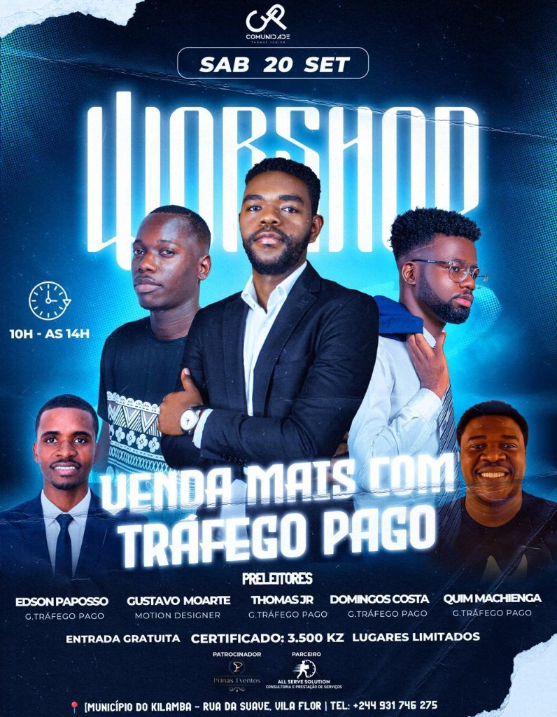 Cartaz oficial do Workshop: Venda Mais com Tráfego Pago — Sábado 20 de Setembro no Município do Kilamba